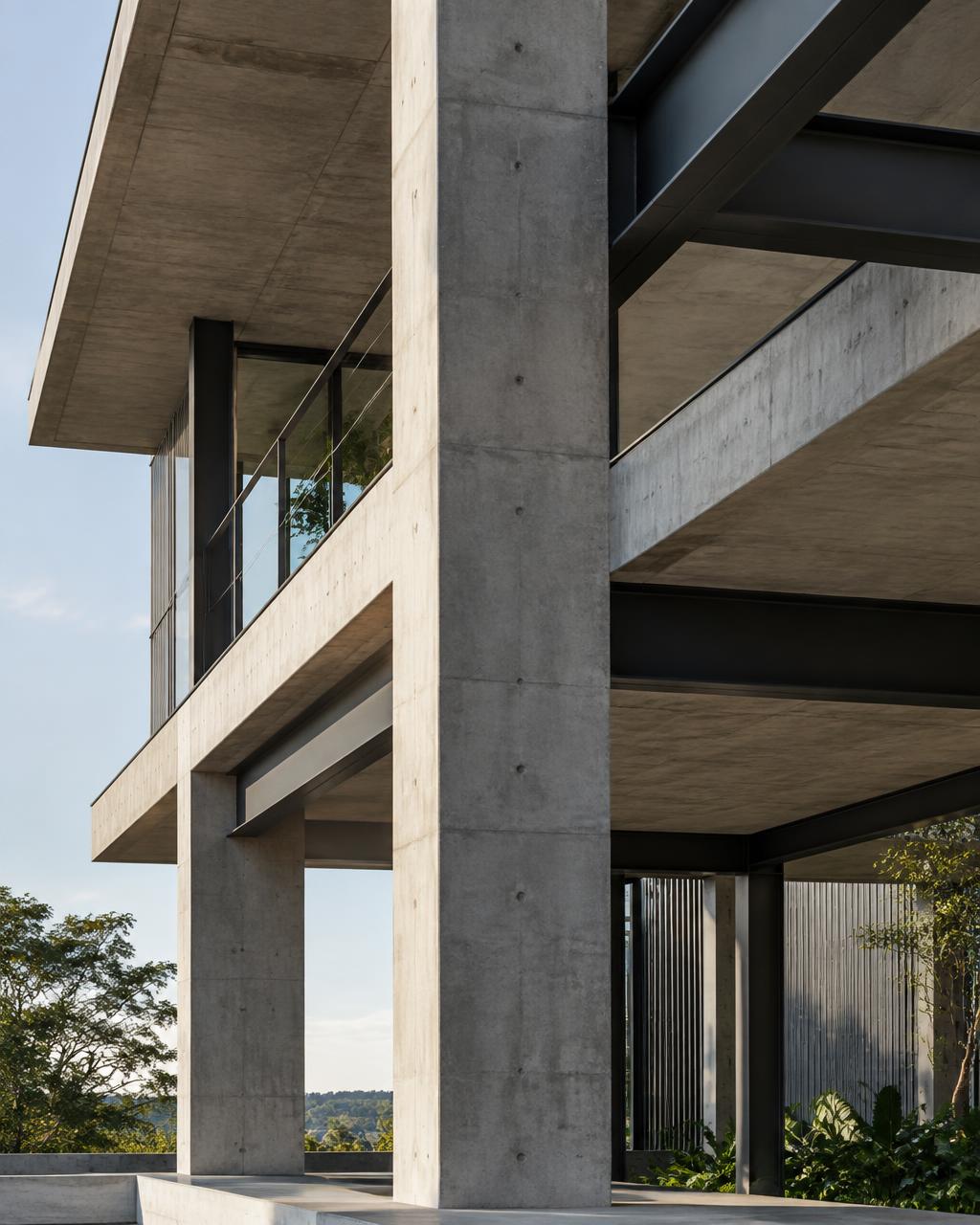 Estrutura contemporânea em concreto e aço